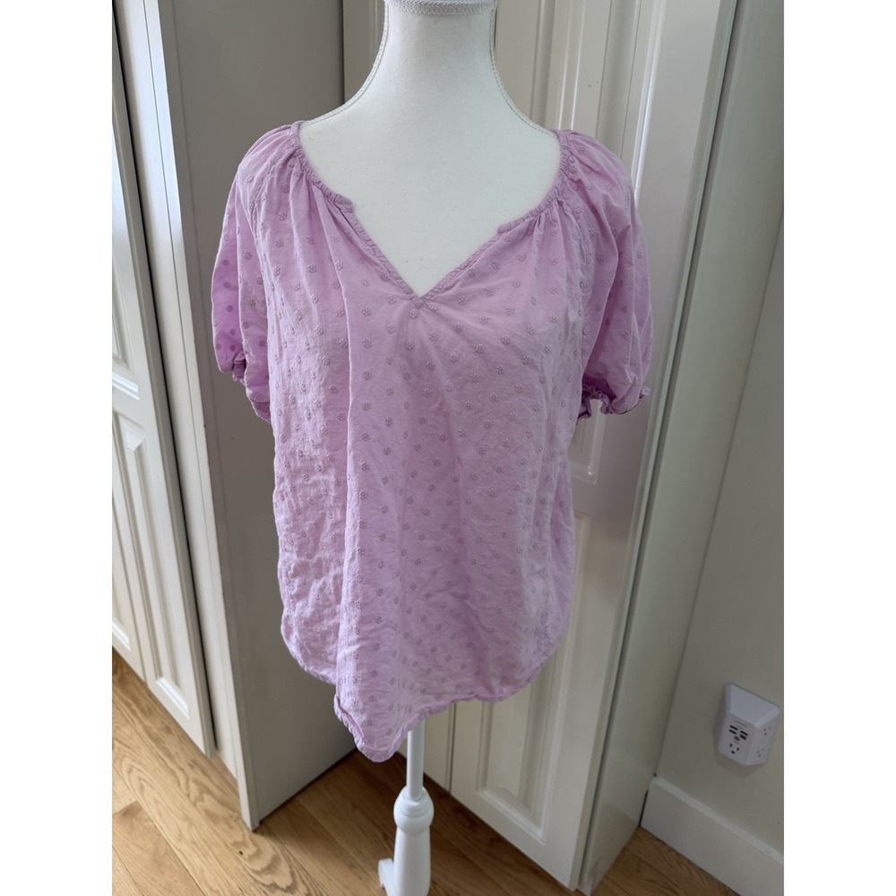 Sonoma Pink‎ Swiss Dot Peasant Blouse Barbie Cottagecore Puff Sleeve L Y2K Top